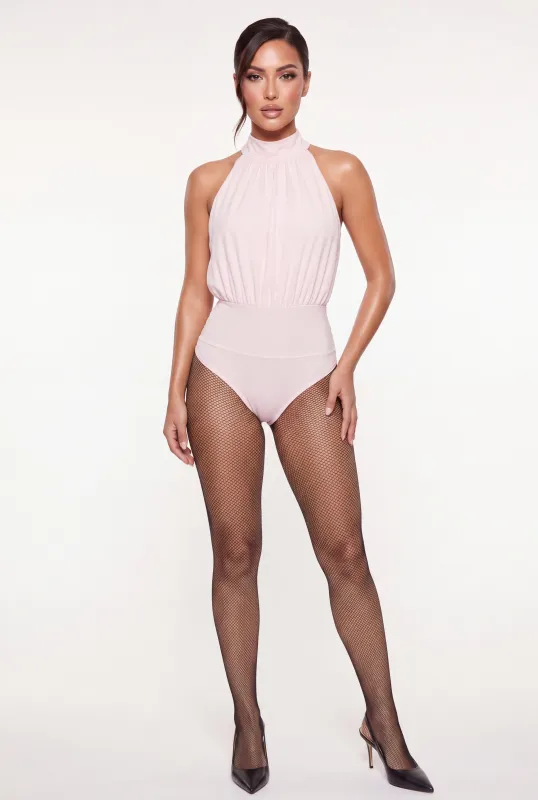Mock Neck Sleeveless Bodysuit with Keyhole Back made by Rainbow