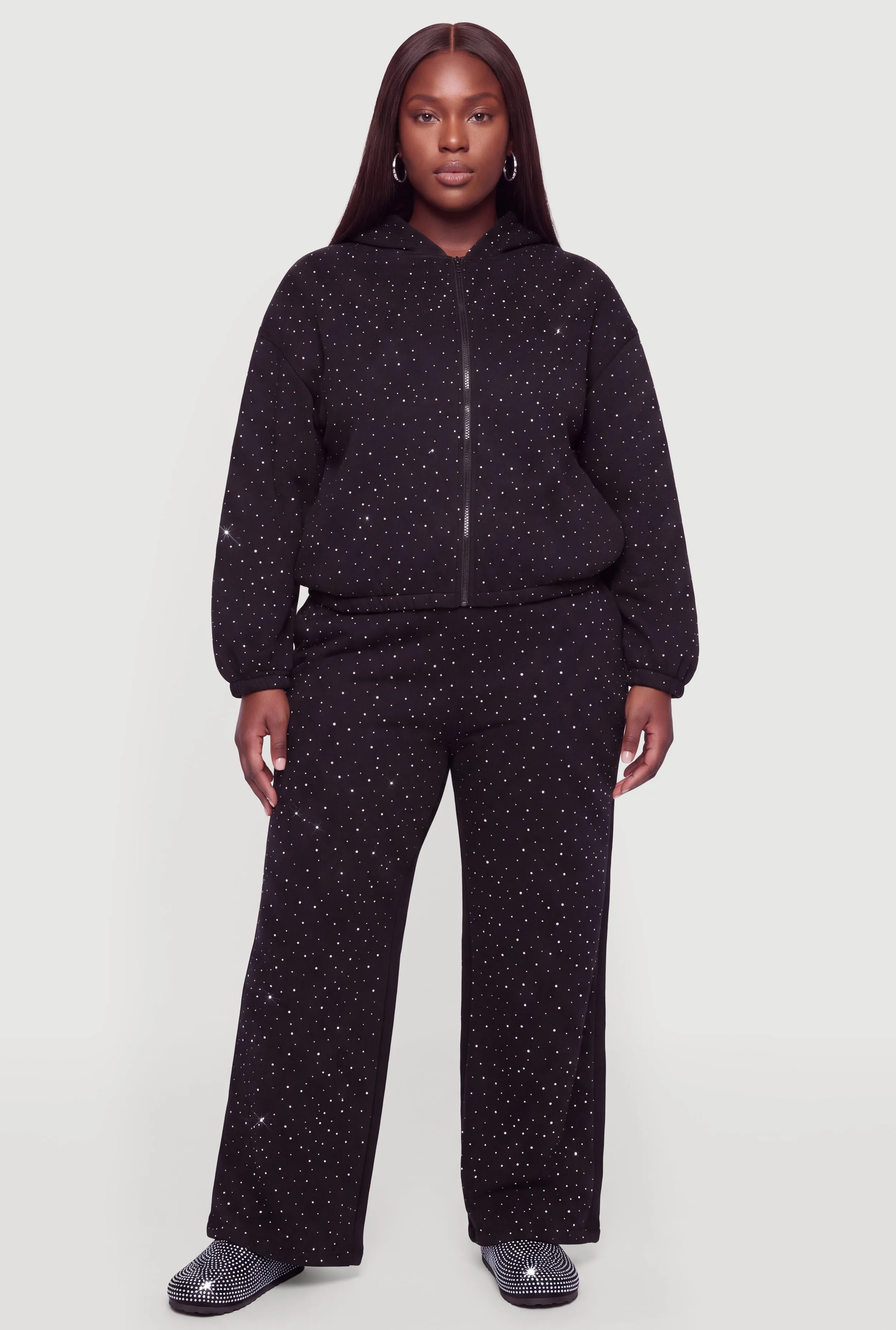 Plus Size Rhinestone High Waisted Wide Leg Sweatpants sold by Rainbow