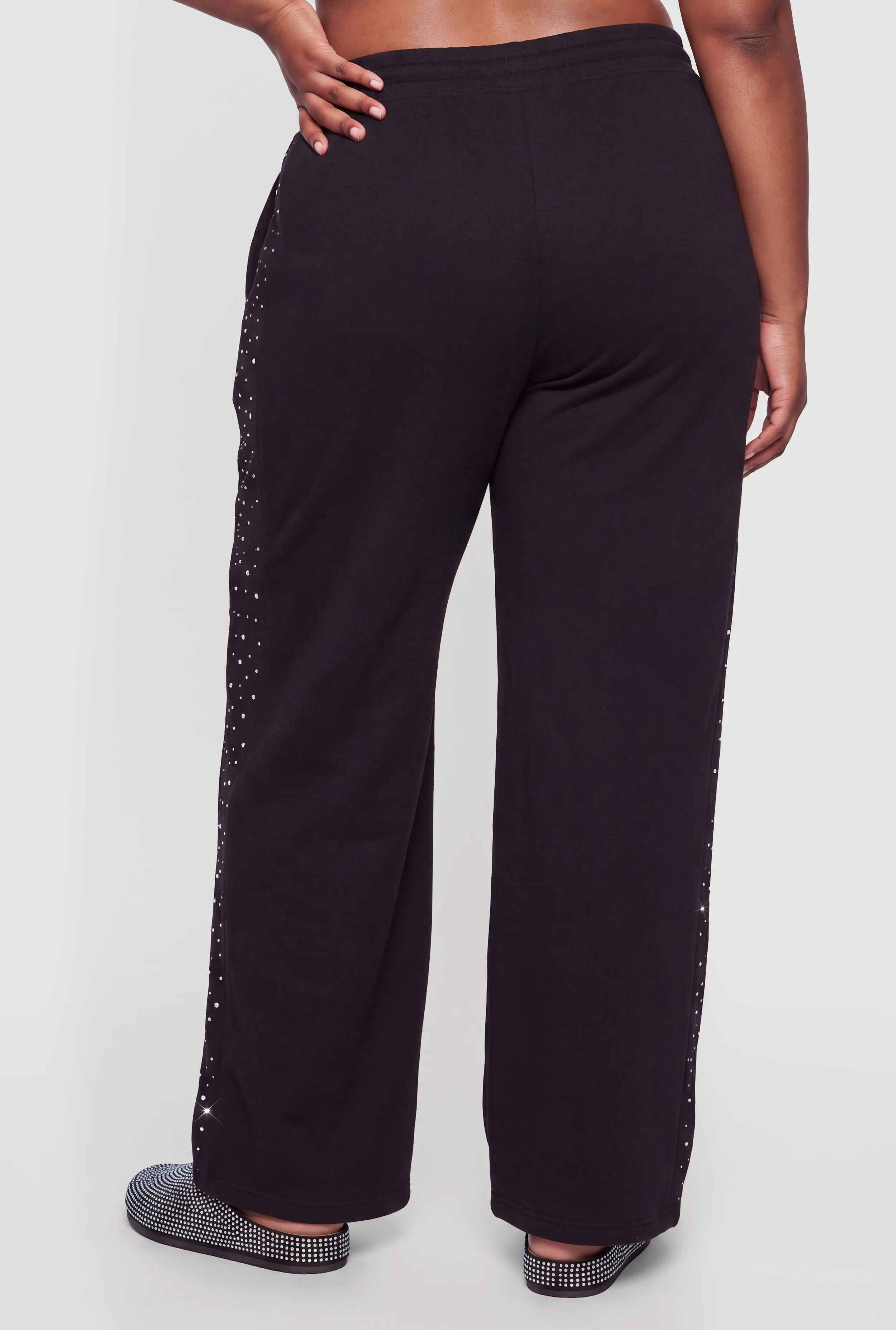 Plus Size Rhinestone High Waisted Wide Leg Sweatpants sold by Rainbow product image thumbnail 5