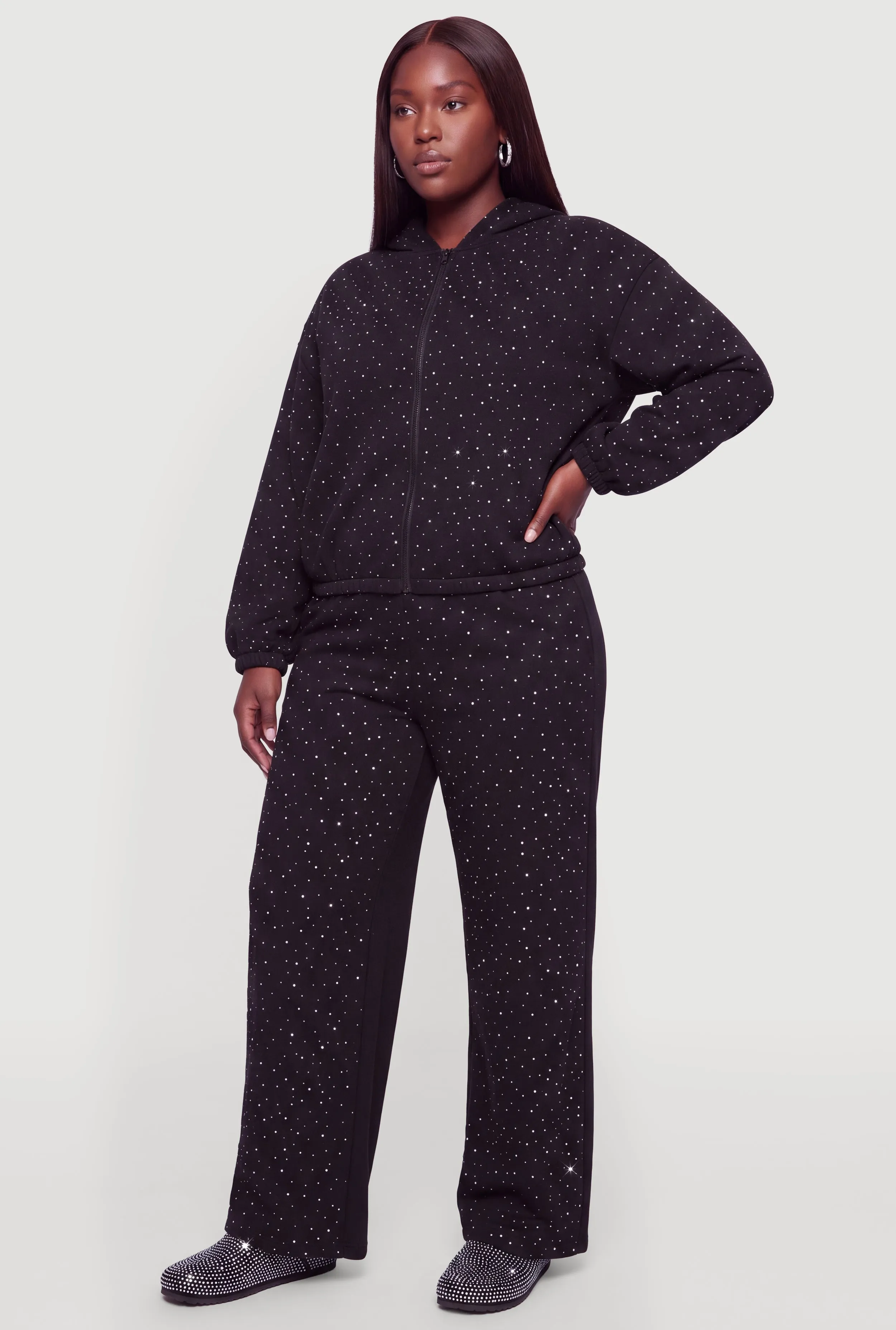 Plus Size Rhinestone High Waisted Wide Leg Sweatpants sold by Rainbow product image thumbnail 2