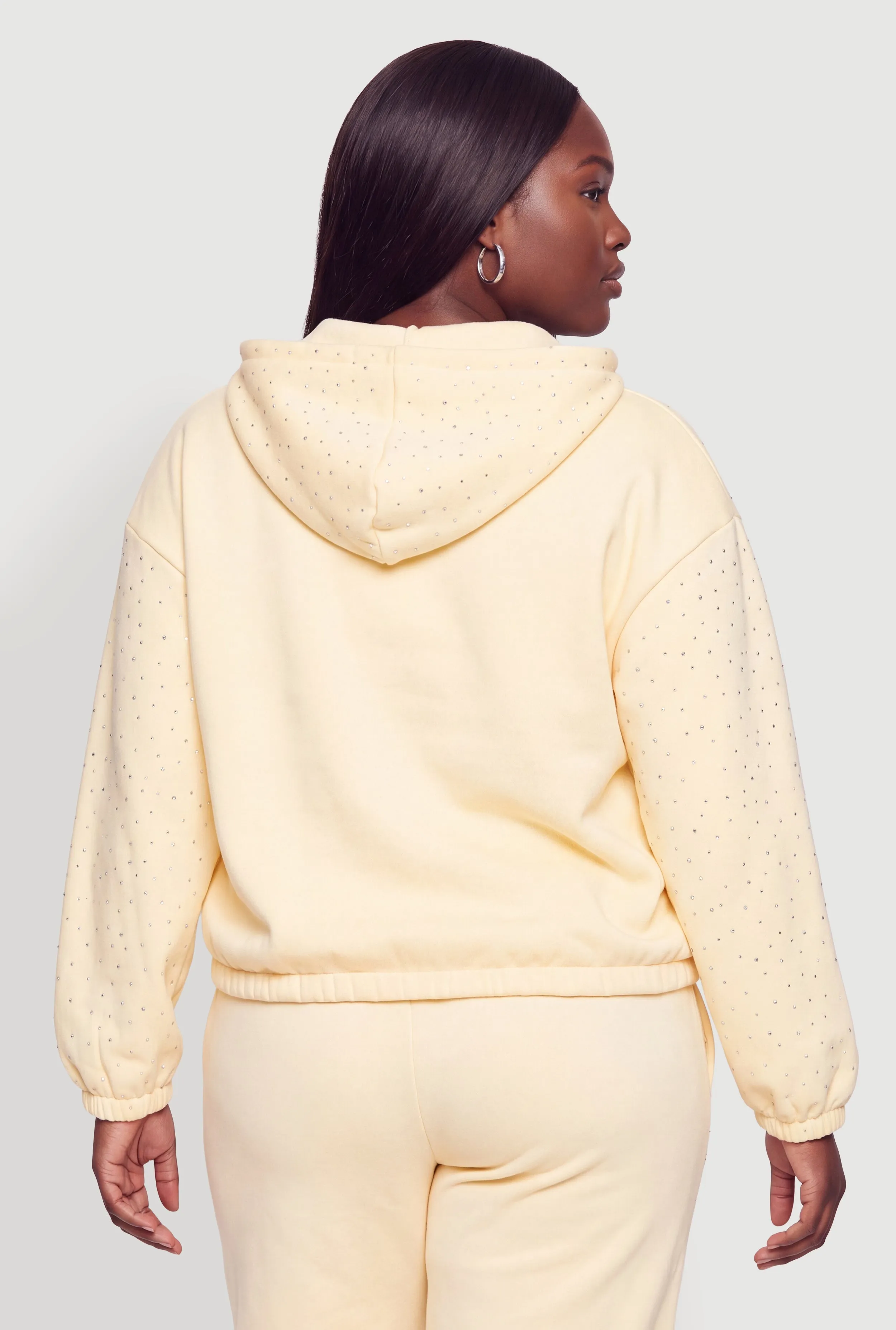 Plus Size Rhinestone Studded Zip Front Hooded Sweatshirt sold by Rainbow product image thumbnail 5