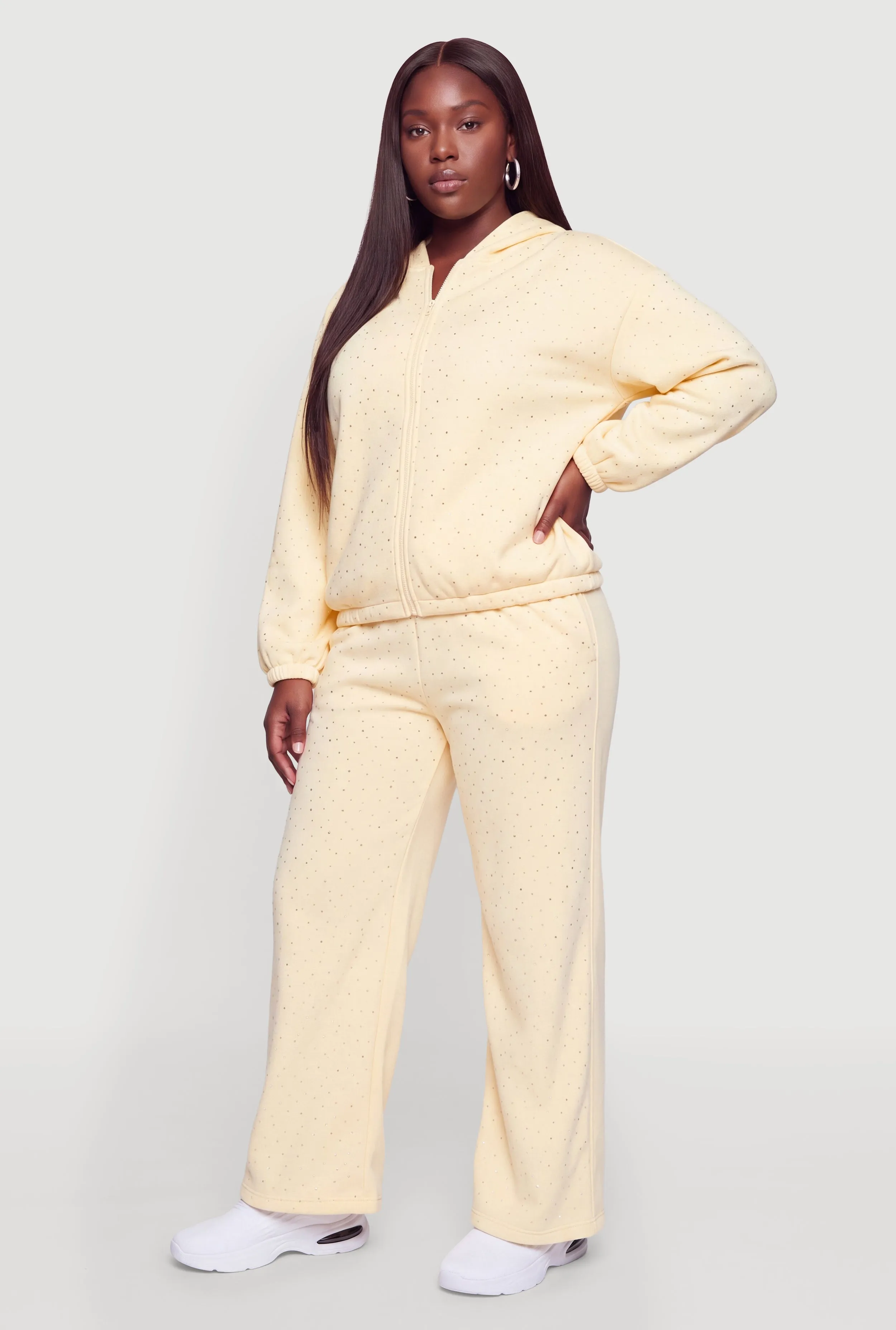Plus Size Rhinestone Studded Zip Front Hooded Sweatshirt sold by Rainbow product image thumbnail 3
