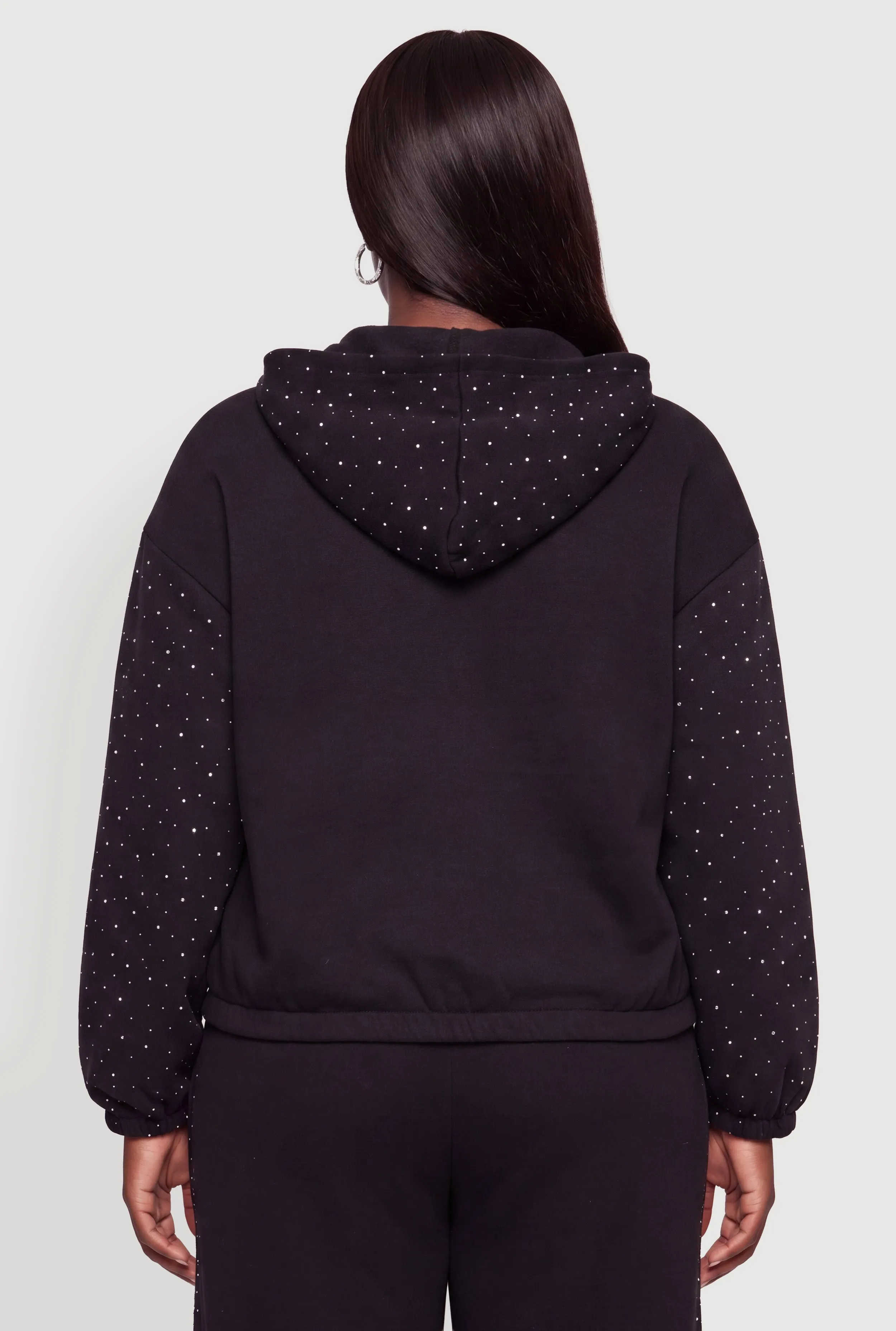 Plus Size Rhinestone Studded Zip Front Hooded Sweatshirt sold by Rainbow product image thumbnail 5