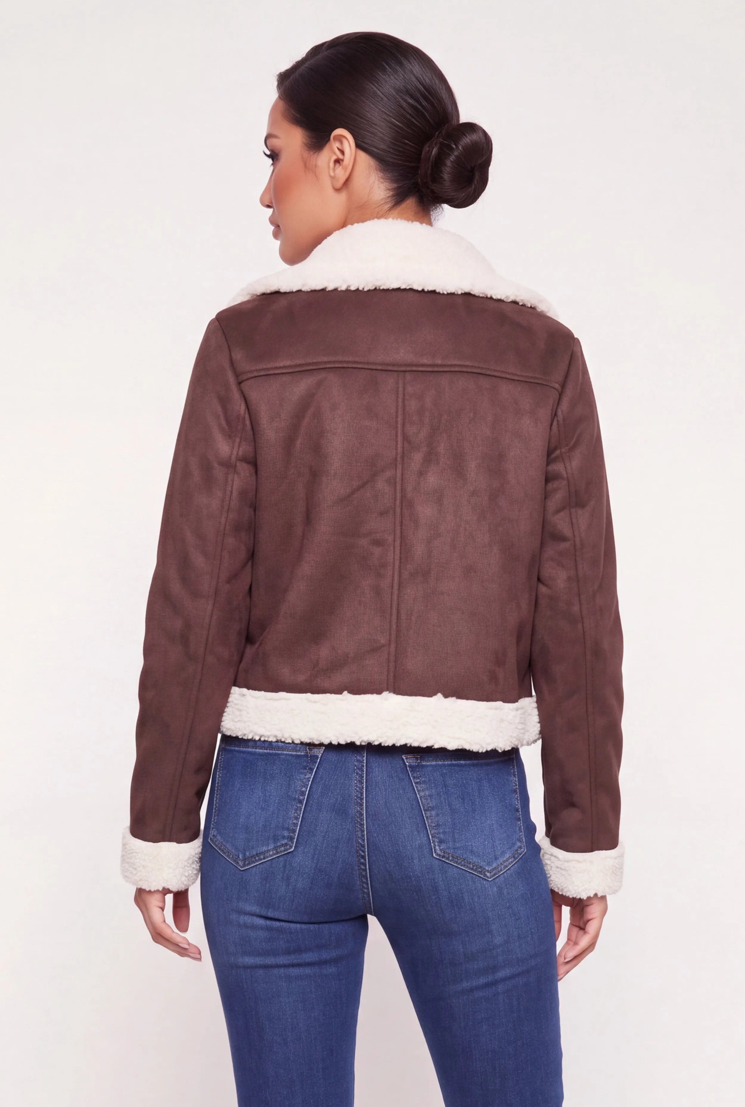 Contrast Sherpa Trim Faux Suede Moto Jacket sold by Rainbow product image thumbnail 5