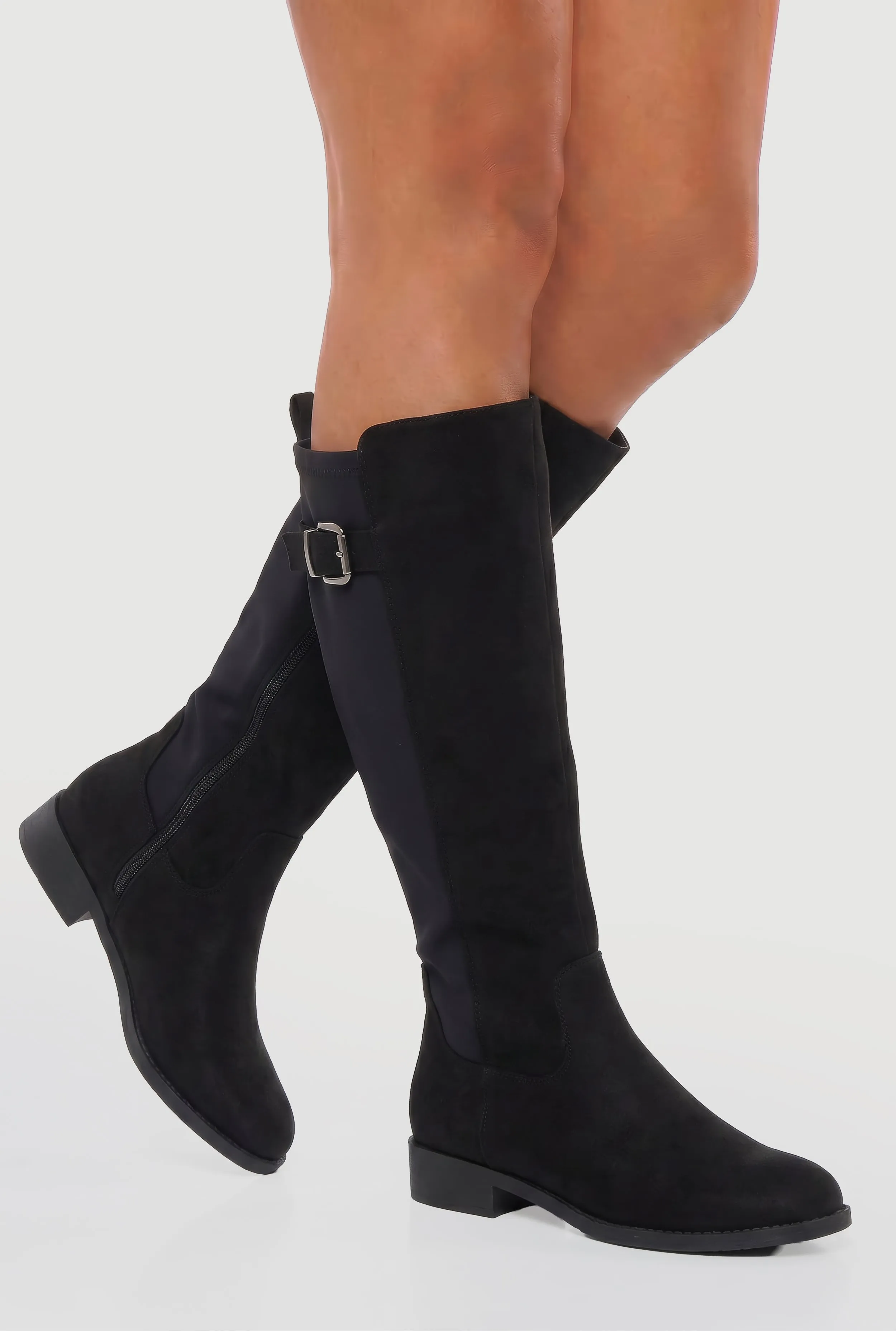 Buckle Detail Stretch Back Knee High Riding Boots sold by Rainbow