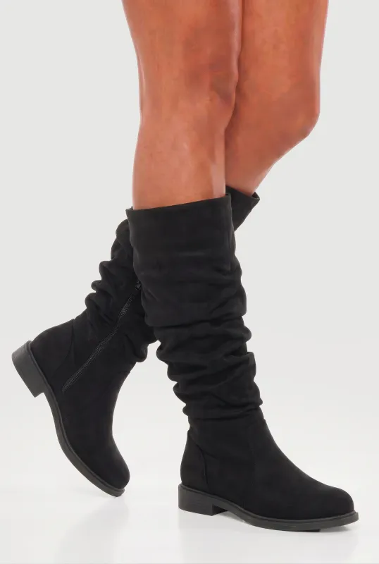 Faux Suede Mid-Calf Slouch Boots made by Rainbow