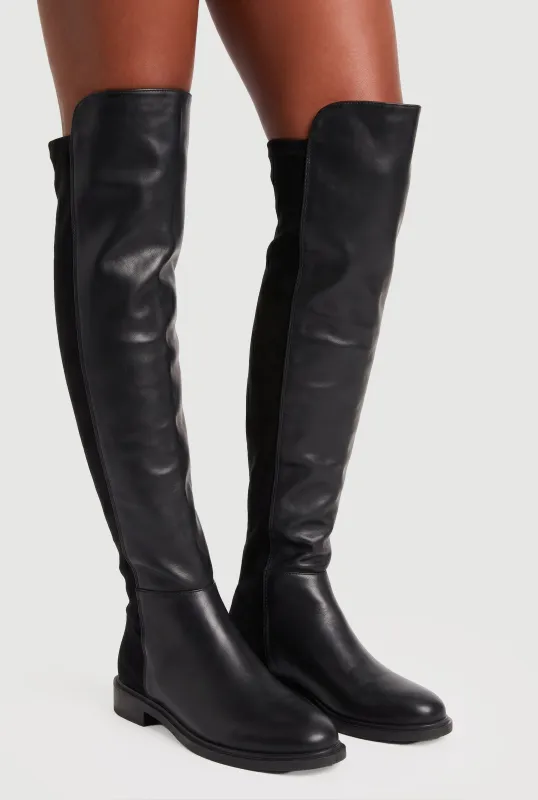 Faux Suede Back Faux Leather Round Toe Boots made by Rainbow