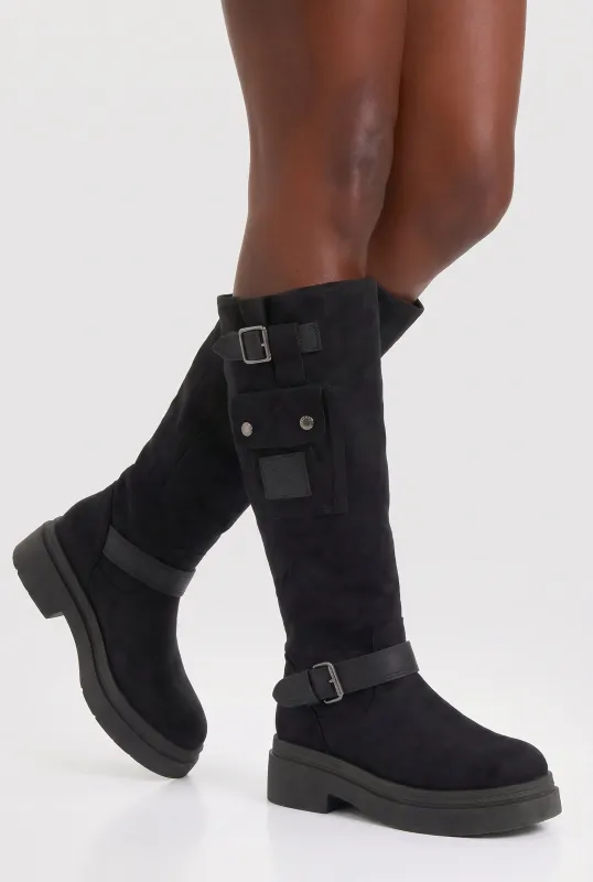 Buckle Detail Cargo Pocket Boots made by Rainbow