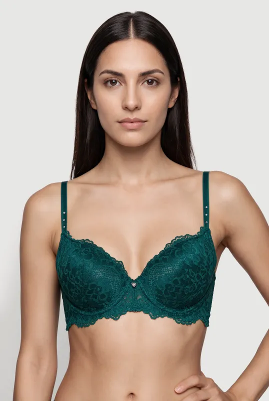 Floral Lace Push Up Plunge Bra made by Rainbow