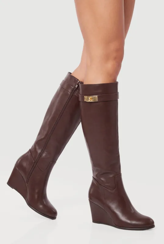 Metallic Detail Knee High Wedge Boots made by Rainbow