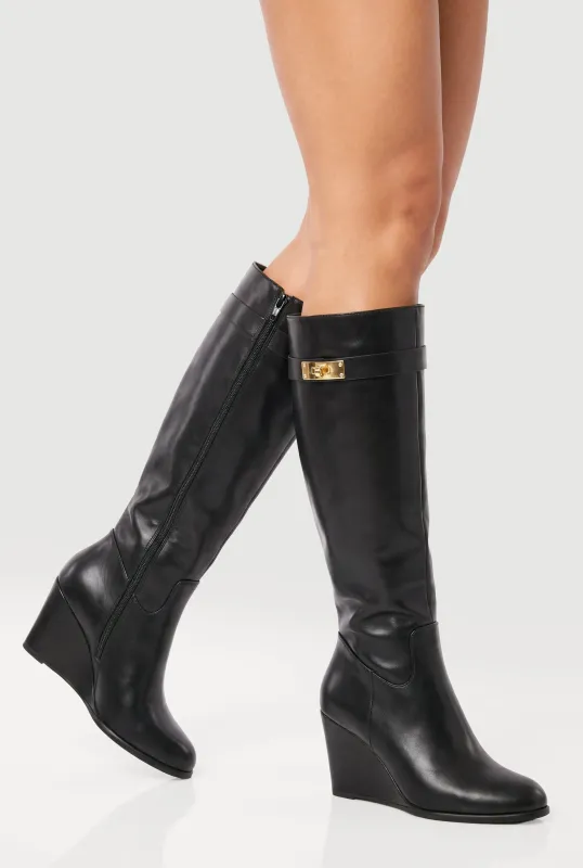 Metallic Detail Knee High Wedge Boots made by Rainbow