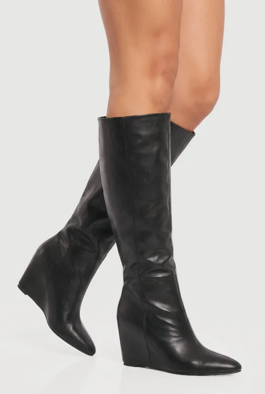 Pointed Toe Knee High Wedge Boots made by Rainbow