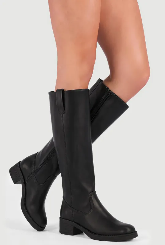 Faux Leather Round Toe Side Zip Boots made by Rainbow