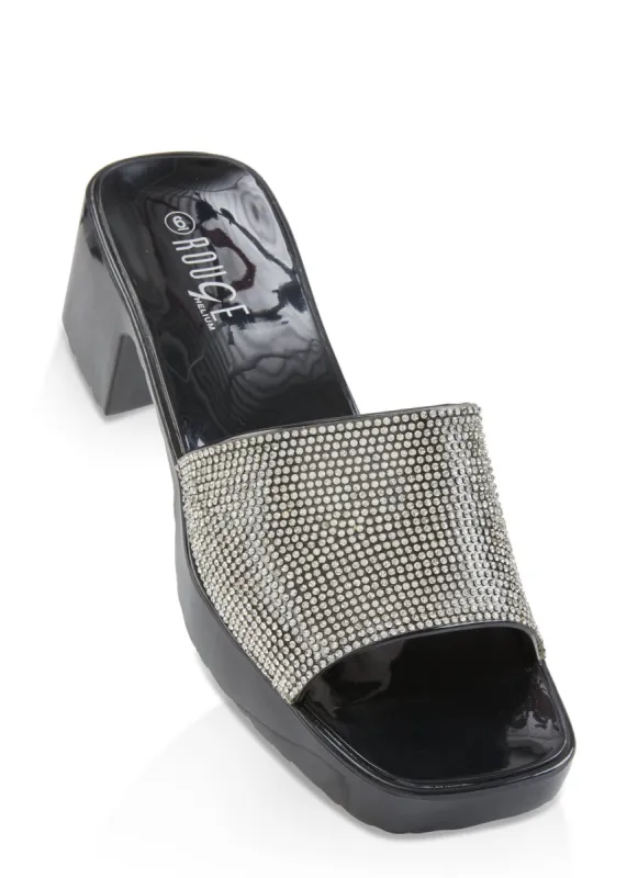 Rhinestone Band Jelly Block Heel Sandals sold by Rainbow