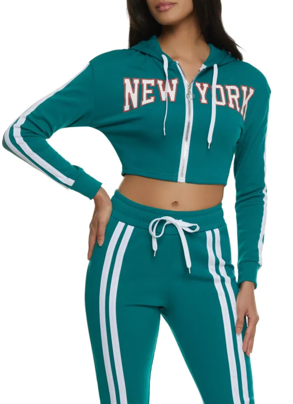 New York Zip Front Cropped Graphic Hoodie sold by Rainbow