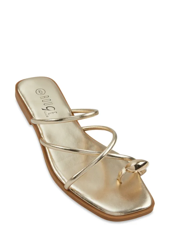 Strappy Metallic Detail Toe Loop Slide Sandals sold by Rainbow