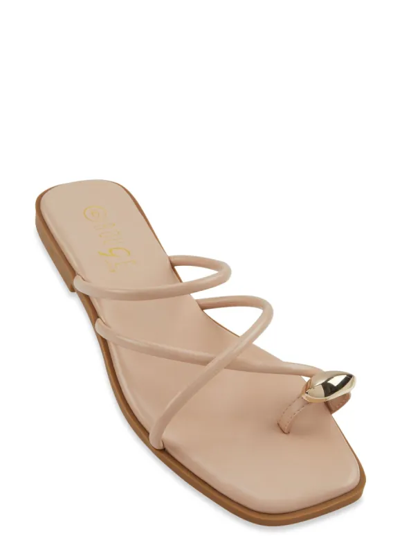Strappy Metallic Detail Toe Loop Slide Sandals sold by Rainbow