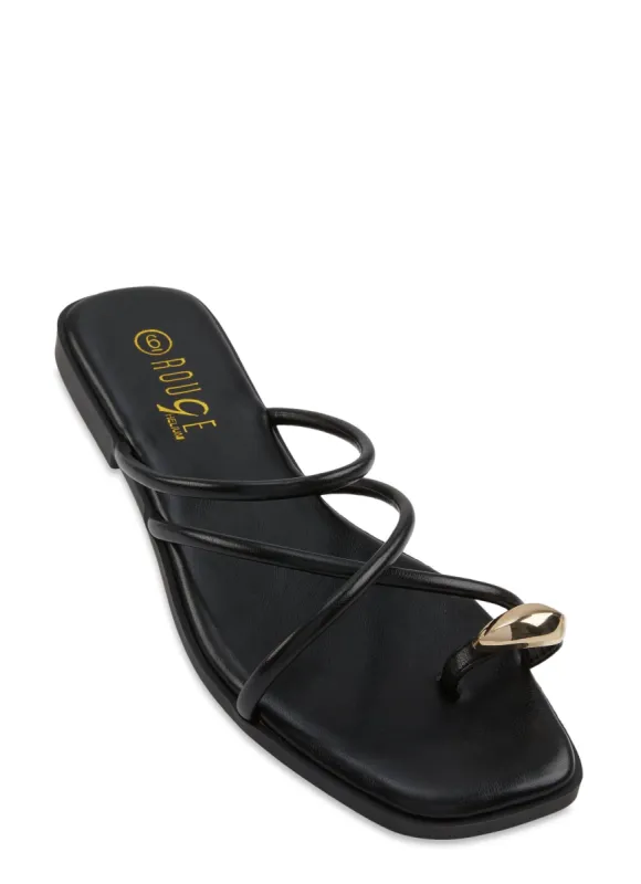 Strappy Metallic Detail Toe Loop Slide Sandals sold by Rainbow