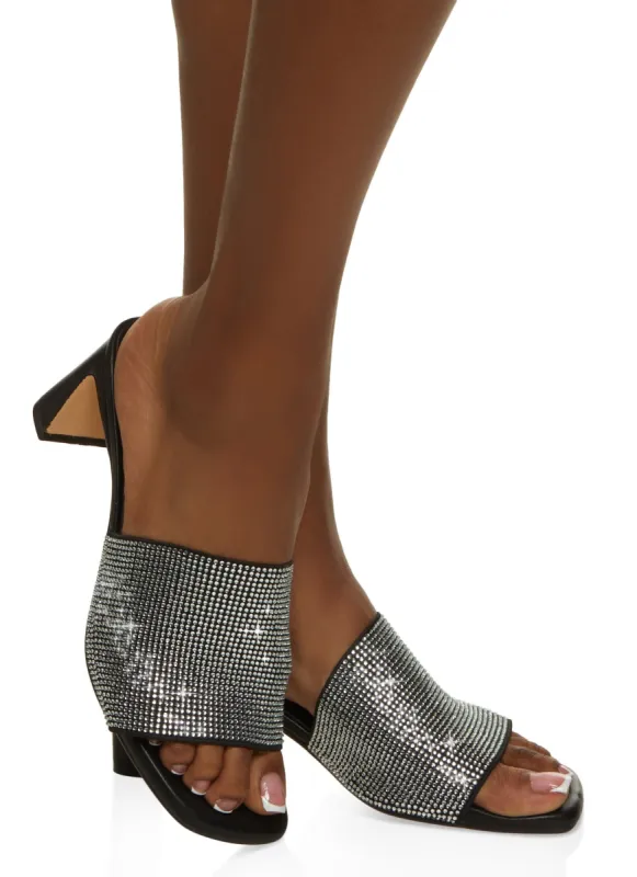 Rhinestone Band Square Toe Mid Heel Sandals sold by Rainbow