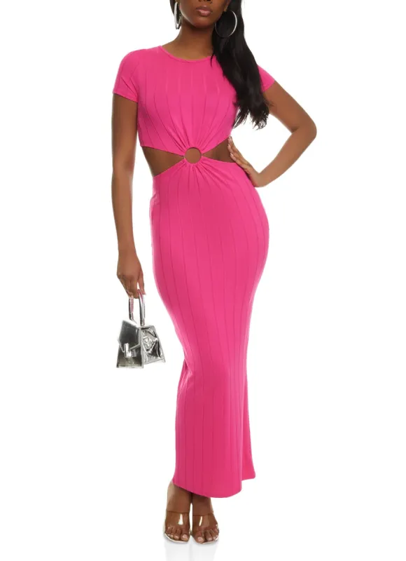 Ribbed O Ring Cut Out Maxi Dress sold by Rainbow