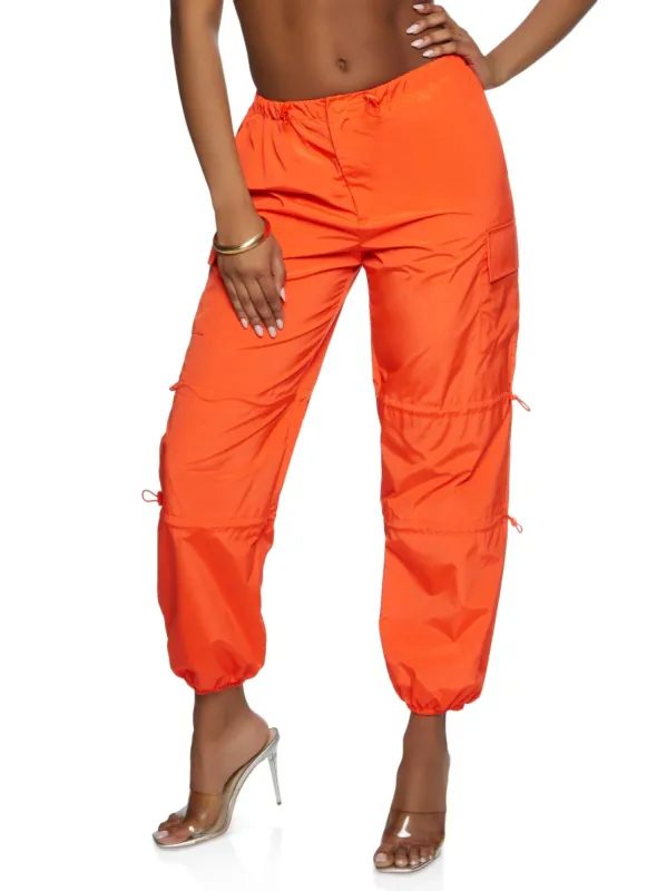 Nylon Toggle Drawstring Detail Cargo Pants sold by Rainbow