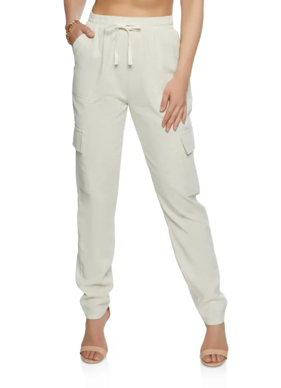 Linen Slim Leg Cargo Pants sold by Rainbow