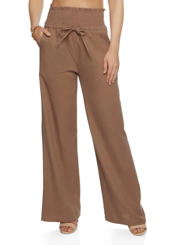 Linen Smocked Waist Wide Leg Pants sold by Rainbow