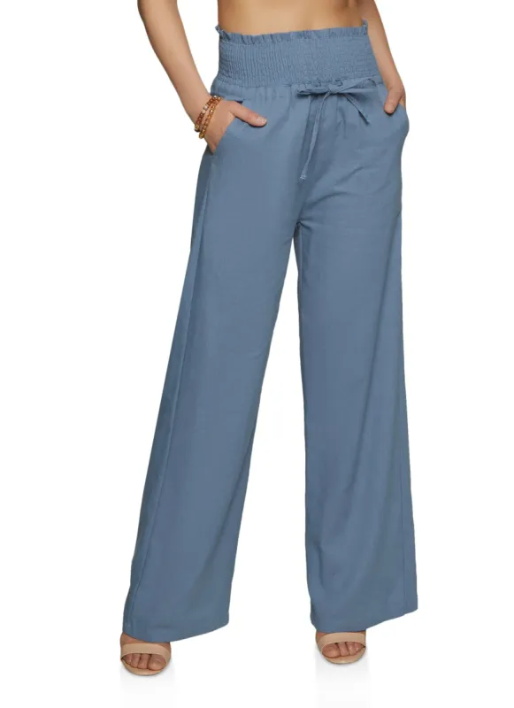 Linen Smocked Waist Wide Leg Pants sold by Rainbow