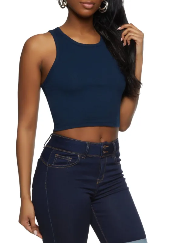 Basic Cropped Racerback Tank Top sold by Rainbow