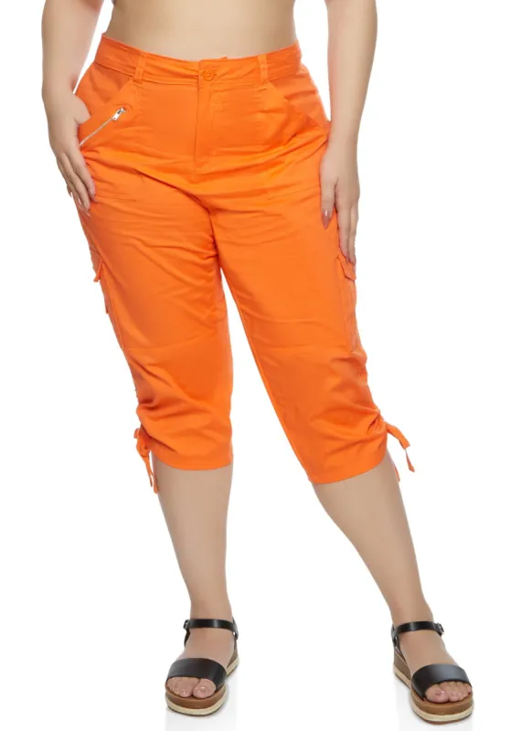 Plus Size Zip Detail Cargo Pocket Capri Pants sold by Rainbow