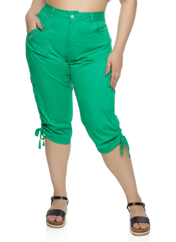 Plus Size Zip Detail Cargo Pocket Capri Pants sold by Rainbow