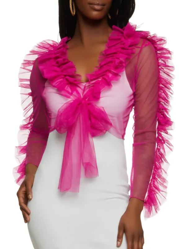 Ruffled Tulle Tie Front Top sold by Rainbow