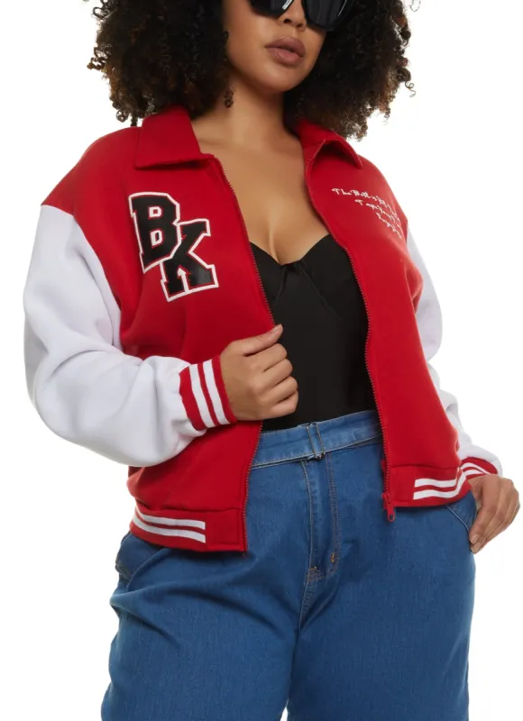 Plus Size BK Initial Patch Varsity Jacket sold by Rainbow