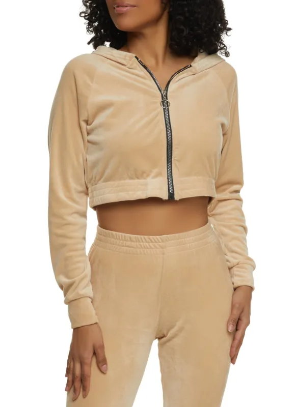 Velour Cropped Zip Front Hoodie sold by Rainbow
