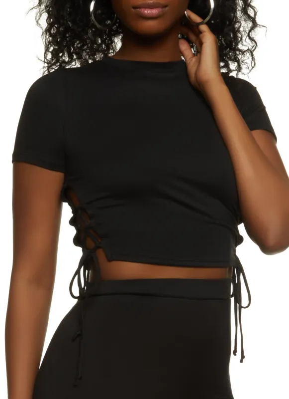 Lace Up Side Cropped Tee sold by Rainbow
