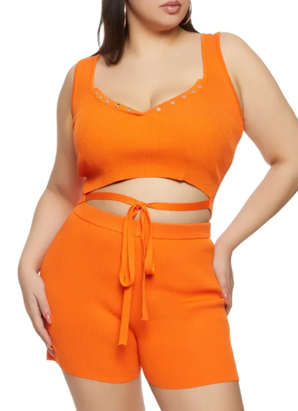 Plus Size Daisy Tie Front Cropped Tank Top sold by Rainbow