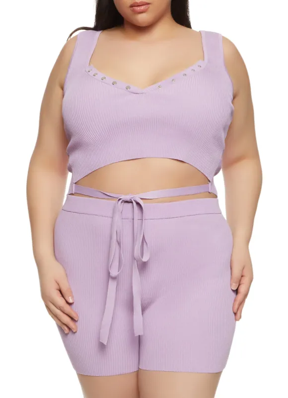 Plus Size Daisy Tie Front Cropped Tank Top sold by Rainbow