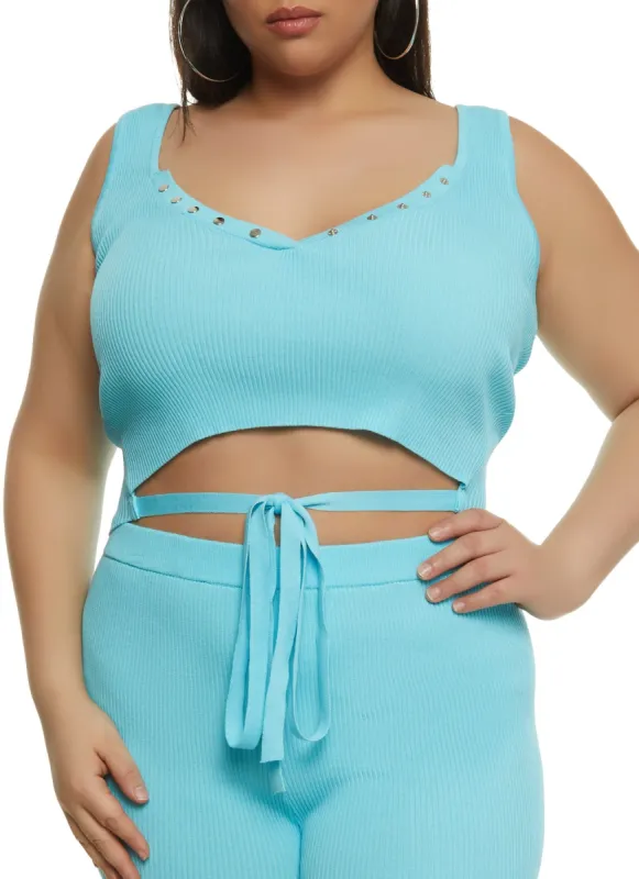 Plus Size Daisy Tie Front Cropped Tank Top sold by Rainbow