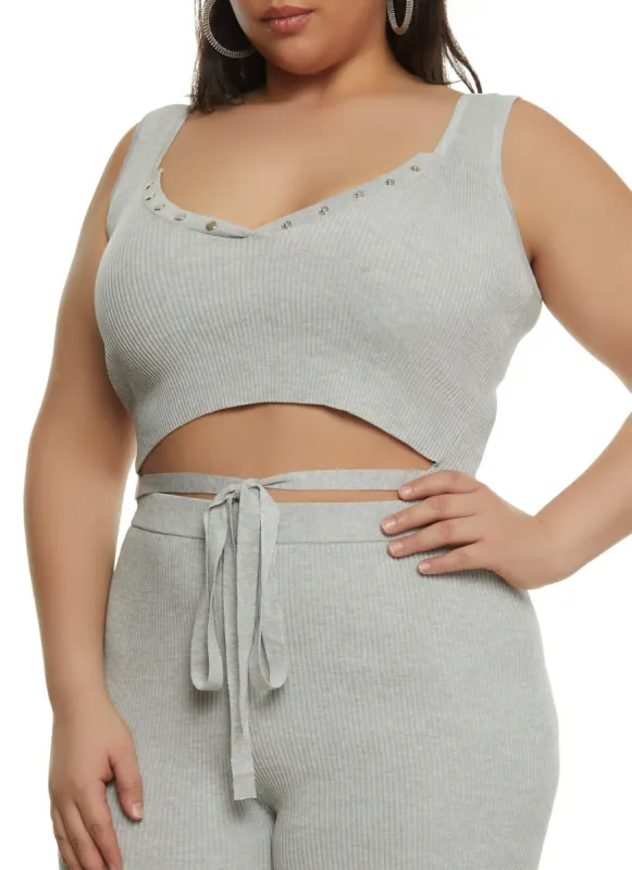 Plus Size Daisy Tie Front Cropped Tank Top sold by Rainbow