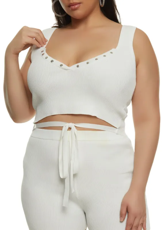 Plus Size Daisy Tie Front Cropped Tank Top sold by Rainbow