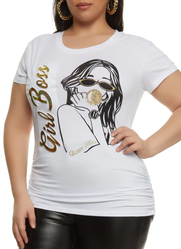 Plus Size Girl Boss Embossed Foil Graphic Tee sold by Rainbow
