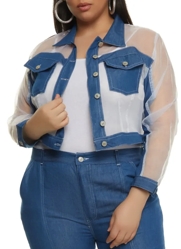 Plus Size Organza Denim Insert Jacket sold by Rainbow