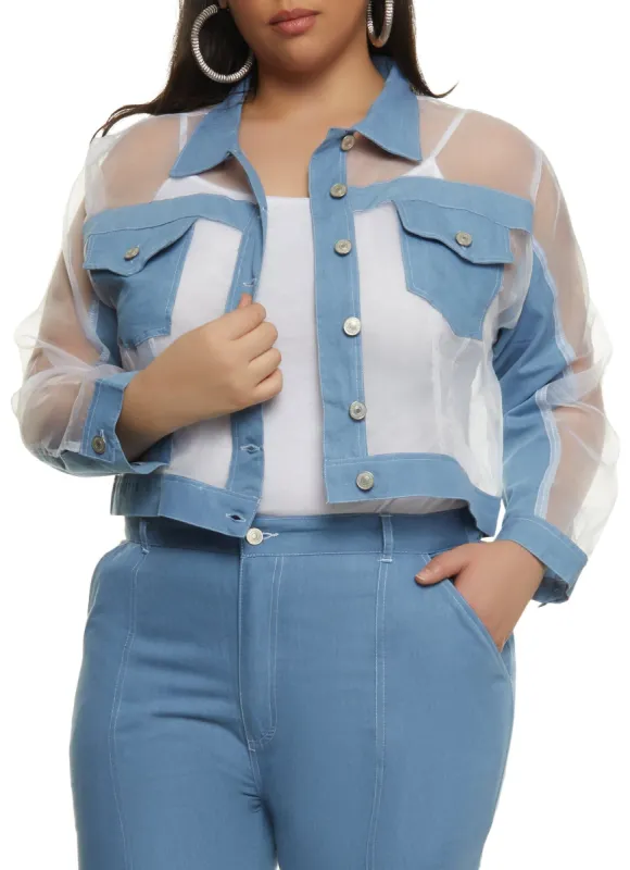 Plus Size Organza Denim Insert Jacket sold by Rainbow