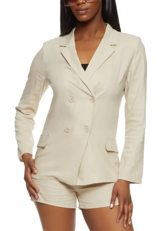 Linen Double Breasted Button Front Blazer sold by Rainbow