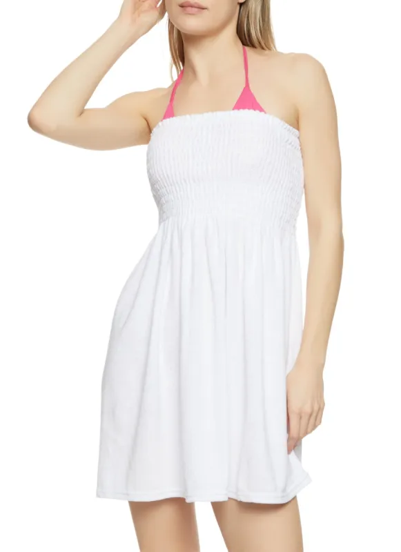 Terry Cloth Strapless Smocked Cover Up Dress sold by Rainbow