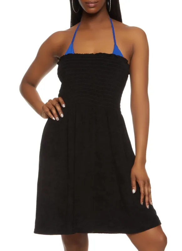 Solid Terry Cloth Strapless Smocked Cover Up Dress sold by Rainbow