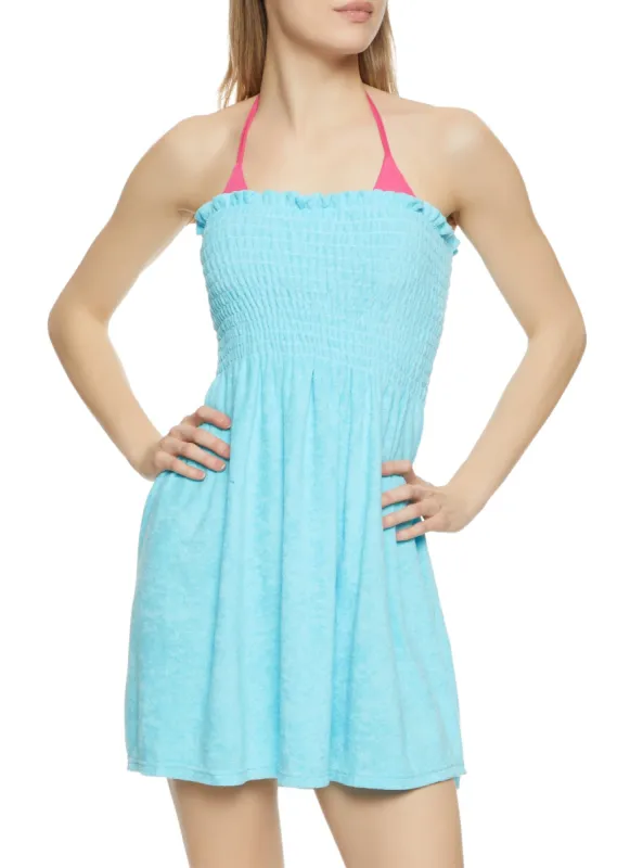 Strapless Terry Cloth Smocked Cover Up Dress sold by Rainbow