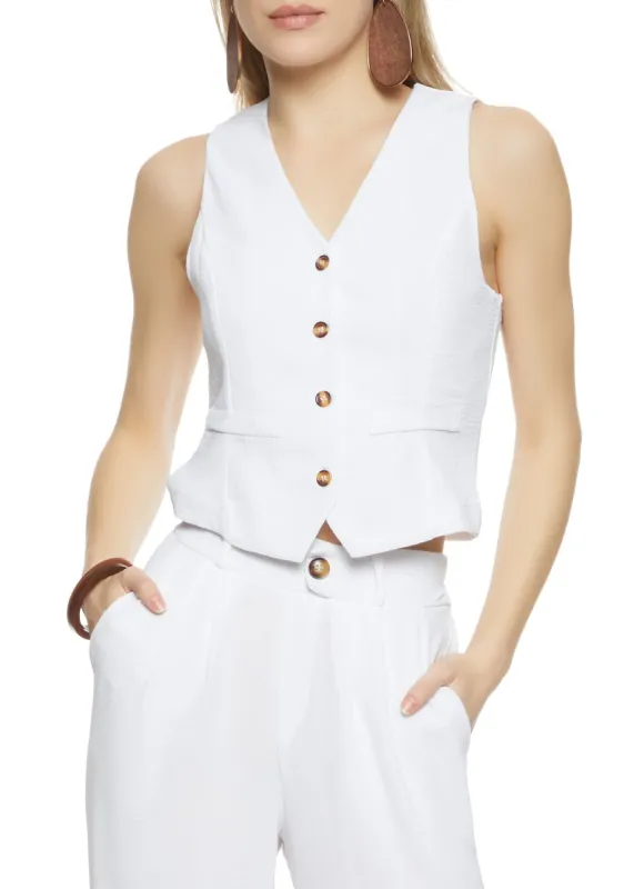 Button Front Cropped Blazer Vest sold by Rainbow