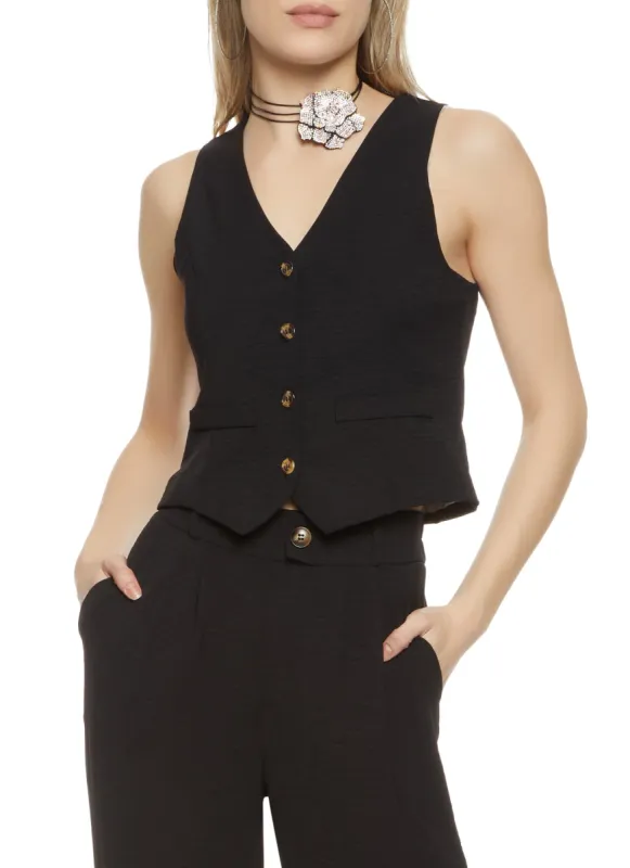 Button Front Cropped Blazer Vest sold by Rainbow