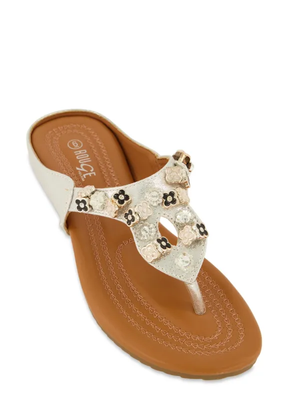 Rhinestone Beaded Flower Thong Sandals sold by Rainbow